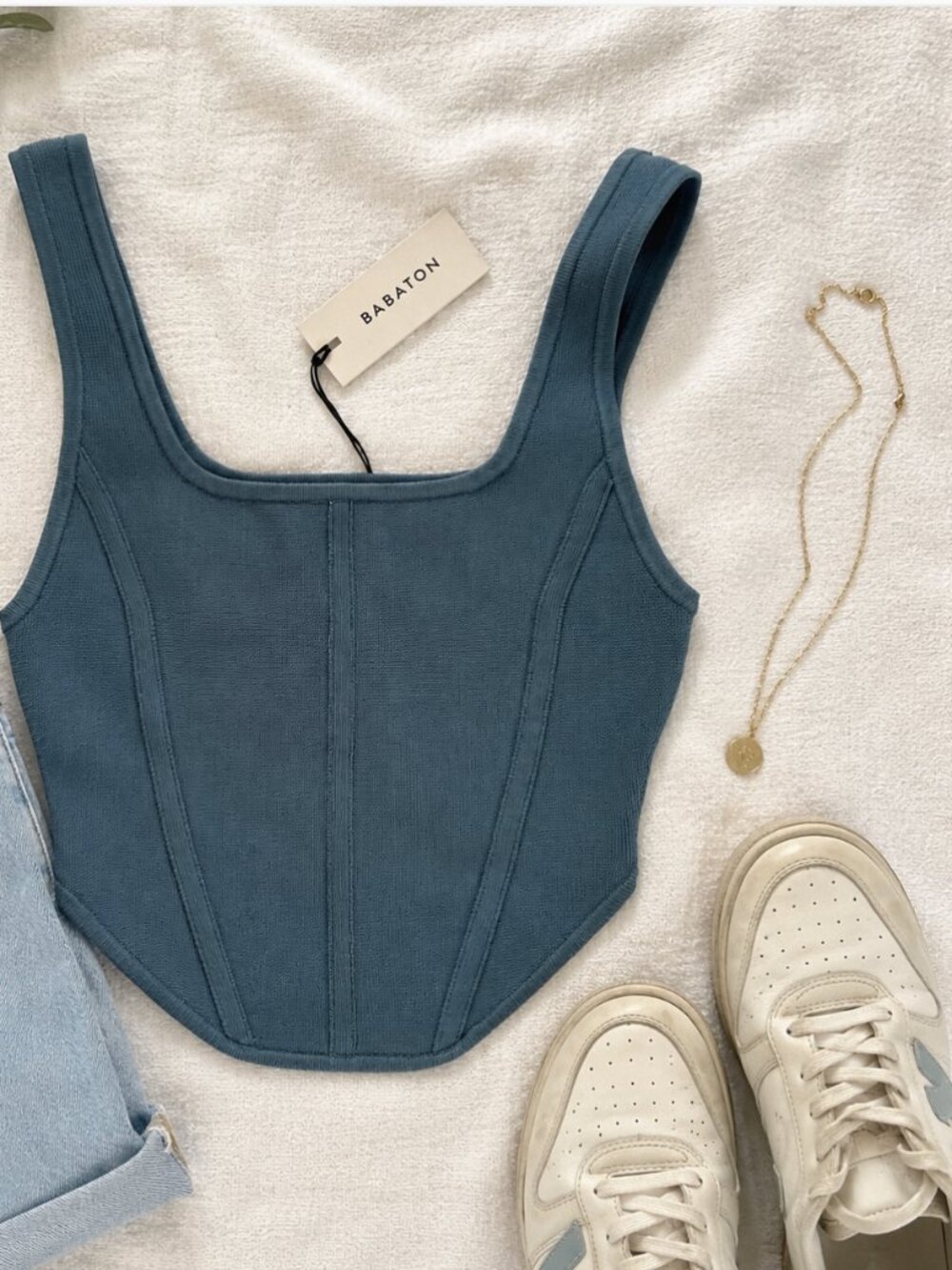 Babaton Sculpt Knit Corset Tank Top Blue 2XS Aritzia Sleeveless